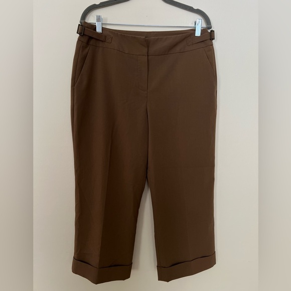 2/$25 Larry Levine Womens Cullote Pants Capri 10 Brown High Waist Flat‎ Loose - Picture 1 of 16